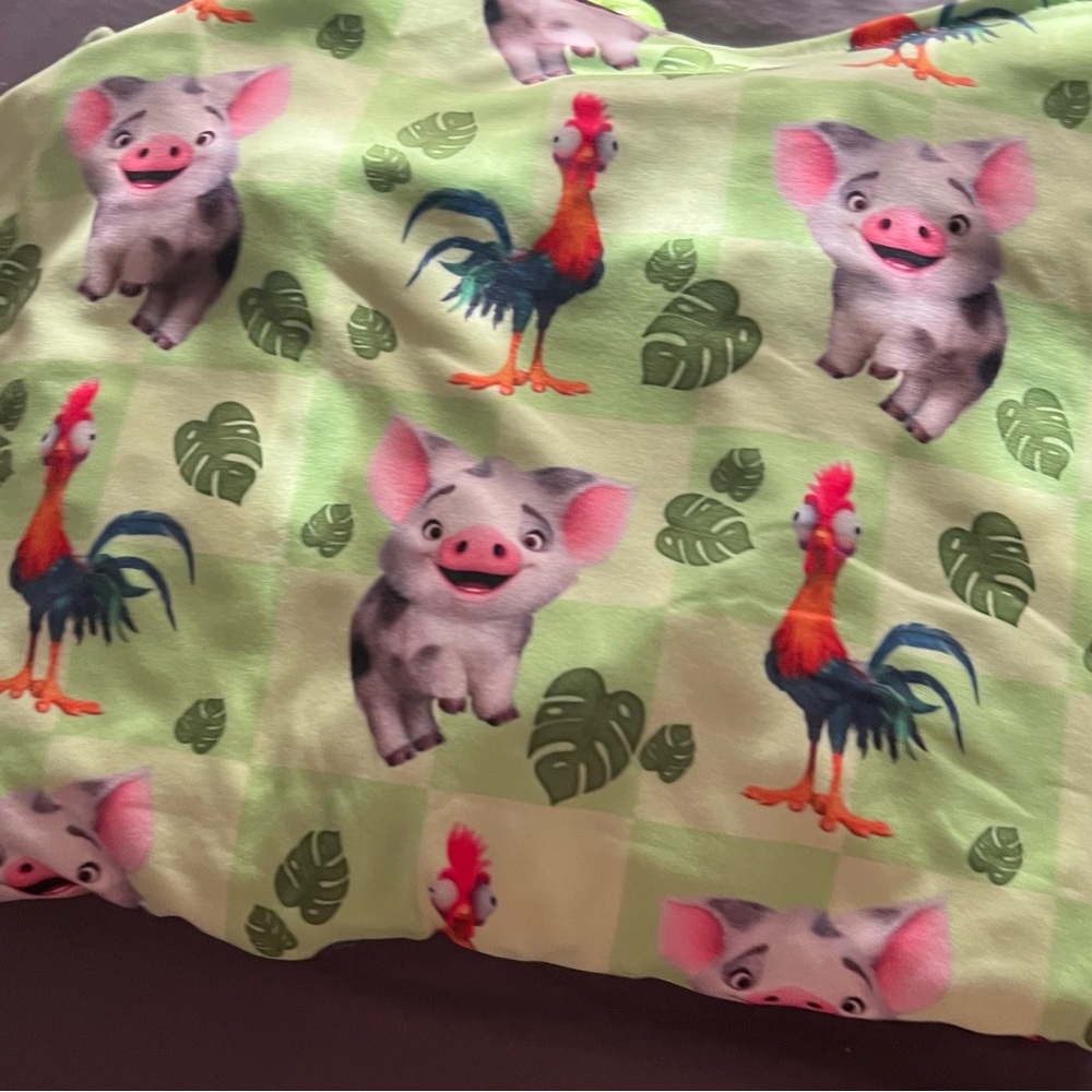 30  x 40 Toddler Blanket with a Green Minky Back Hei Hei and Pua